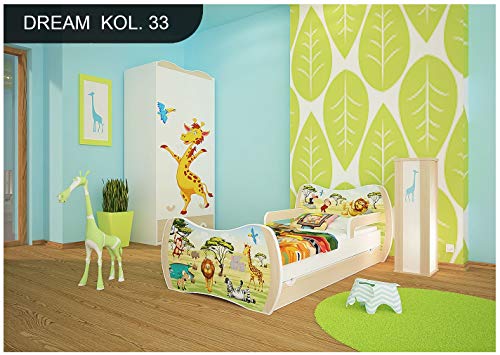 Kinderbett Birne mit Matratze Bettkasten und Lattenrost - verschiedene Motive DM (Safari, 180x90)
