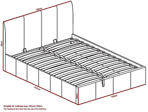 Bett - 140x190 - weiß - Bettgestell mit Aufbewahrung - Bettkasten Inhalt 798 Liter - Material A++ Qualität Lederoptik - Funktionsbett - Stahlrahmen mit Holz - Lattenrost -