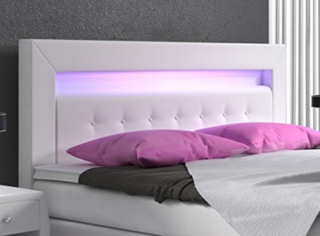 Boxspringbett 140x200 Weiß mit Bettkasten LED Kopflicht Hotelbett