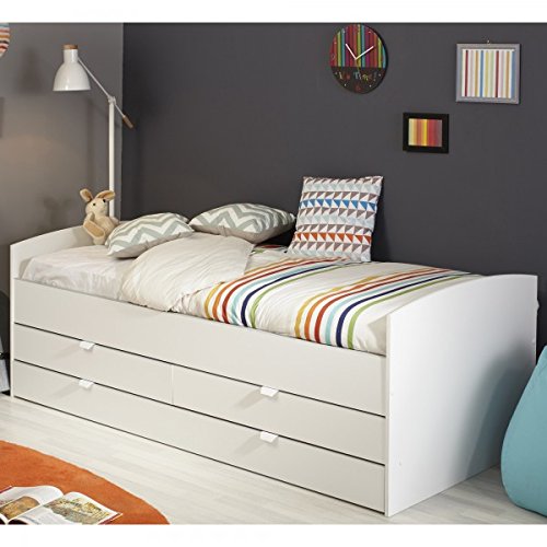 Funktionsbett 90*200 cm weiß inkl.2 Schubladen + Bettkasten Kinderbett Jugendbett Bettliege Bett Jugendzimmer Kinderzimmer Gästezimmer -