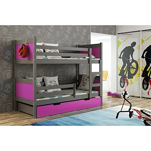 JUSThome LEON Etagenbett Kinderbett Jugendbett mit Bettkasten (LxBxH): 190x85x150 cm Graphit Violett - 1
