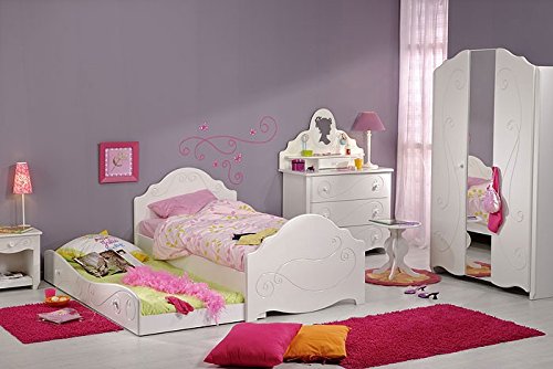 Kinderbett Anne 3, 90x200cm, weiß lackiert, mit Nachttisch und Bettkasten, Kinderzimmer -