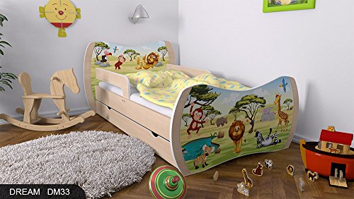 Kinderbett Birne mit Matratze Bettkasten und Lattenrost – verschiedene Motive DM (Safari, 180×90) - 1