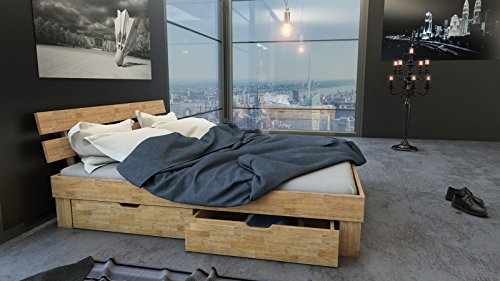 SAM® Massiv-Holzbett Julia mit Bettkästen in Wildeiche geölt, 180 x 200 cm, Bett mit hohem, geteilte Kopfteil, natürliche Maserung, massives widerstandsfähiges Eichenholz in warmem Naturton -