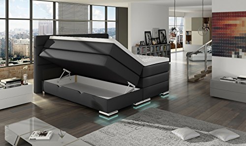 XXL ROMA Boxspringbett mit Bettkasten Designer Boxspring Bett LED Nachtschwarz Rechteck Design (Nachtschwarz, 180x200cm) -