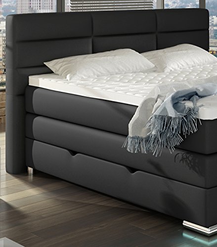 XXL ROMA Boxspringbett mit Bettkasten Designer Boxspring Bett LED Nachtschwarz Rechteck Design (Nachtschwarz, 180x200cm) -