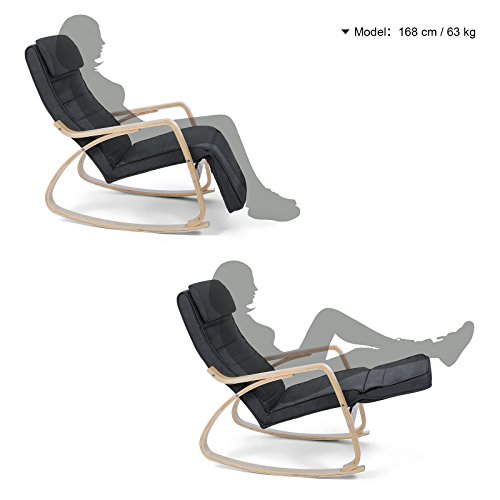 Songmics Sessel Lounge Schaukelstuhl 5-fach verstellbares Fußteil Belastbarkeit 150 kg grau LYY10G -