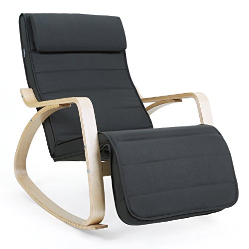 Songmics Sessel Lounge Schaukelstuhl 5-fach verstellbares Fußteil Belastbarkeit 150 kg grau LYY10G -